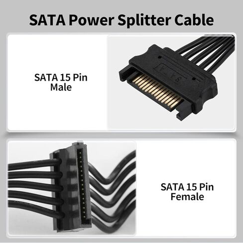 موصل مقسم الطاقة Ullnosoo SATA، كابل مقسم الطاقة 15 دبوس SATA إلى 4 SATA ينطبق على HDD/SSD/محركات الأقراص الضوئية كابل طاقة Sata in Kuwait