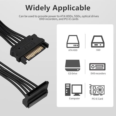 موصل مقسم الطاقة Ullnosoo SATA، كابل مقسم الطاقة 15 دبوس SATA إلى 4 SATA ينطبق على HDD/SSD/محركات الأقراص الضوئية كابل طاقة Sata in Kuwait
