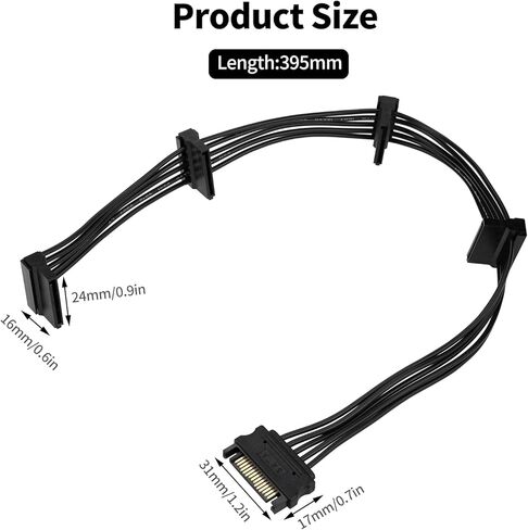 موصل مقسم الطاقة Ullnosoo SATA، كابل مقسم الطاقة 15 دبوس SATA إلى 4 SATA ينطبق على HDD/SSD/محركات الأقراص الضوئية كابل طاقة Sata in Kuwait