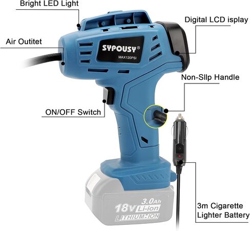 Cordless Tire Inflator Air Compressor, Portable Air Tire Pump,Faster Tire Inflator with 20V Rechargeable Battery,Dual Power Supply Modes,Air Pump for Car Tires,E-Bike etc. (Pale Blue) in Saudi Arabia