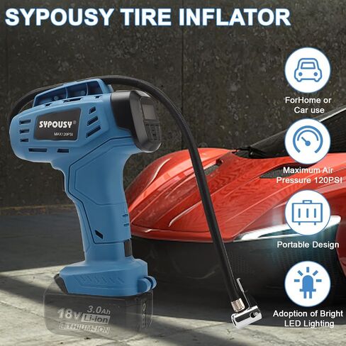 Cordless Tire Inflator Air Compressor, Portable Air Tire Pump,Faster Tire Inflator with 20V Rechargeable Battery,Dual Power Supply Modes,Air Pump for Car Tires,E-Bike etc. (Pale Blue) in Saudi Arabia