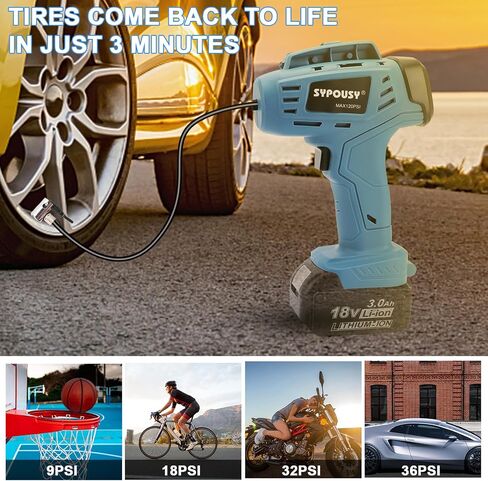 Cordless Tire Inflator Air Compressor, Portable Air Tire Pump,Faster Tire Inflator with 20V Rechargeable Battery,Dual Power Supply Modes,Air Pump for Car Tires,E-Bike etc. (Pale Blue) in Saudi Arabia