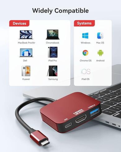محول USB C إلى HDMI، محول Vilcome من النوع C إلى HDMI متعدد المنافذ مع منفذ USB من النوع C PD ومنفذ USB 3.0، محول HDMI إلى USB C لأجهزة MacBook Pro/Air، Ipad Pro/Air، Dell XPS 13/15 in Saudi Arabia