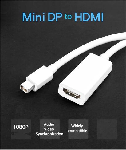 محول Mini DisplayPort إلى HDMI Mini DP ذكر إلى HDMI أنثى محول HD 1080P TB 2.0 لـ Air/Pro، Pro/Dock، شاشة، جهاز عرض أبيض 6.3 بوصة in Kuwait
