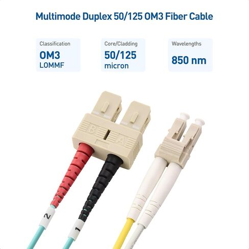 Cable Matters 10Gb 40Gb OFNP Plenum Rated Multimode Duplex 50/125 OM3 Fiber Cable (LC to SC Fiber Optic Cable, SC to LC Fiber Patch Cable) 2m in Saudi Arabia