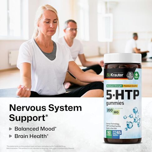 5 أقراص علكة مكملة لـ 5 HTP - 5-HTP 200 ملغ - دعم النوم 5 HTP Plus L Tryptophan Supplement - معزز السيروتونين للبالغين - 90 قطعة مضغ نباتية تعتمد على البكتين in Kuwait