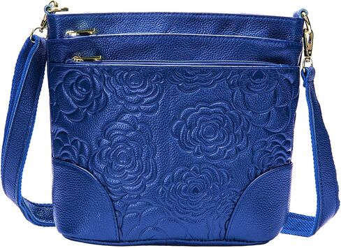 Women Genuine Leather Shoulder Bag Floral-Embossed Crossbody Bag Handbag Purse for Women in Saudi Arabia