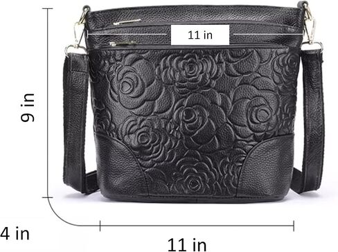 Women Genuine Leather Shoulder Bag Floral-Embossed Crossbody Bag Handbag Purse for Women in Saudi Arabia