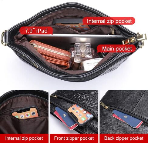 Women Genuine Leather Shoulder Bag Floral-Embossed Crossbody Bag Handbag Purse for Women in Saudi Arabia