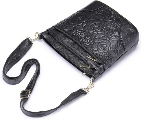 Women Genuine Leather Shoulder Bag Floral-Embossed Crossbody Bag Handbag Purse for Women in Saudi Arabia
