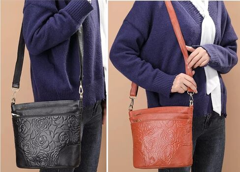 Women Genuine Leather Shoulder Bag Floral-Embossed Crossbody Bag Handbag Purse for Women in Saudi Arabia