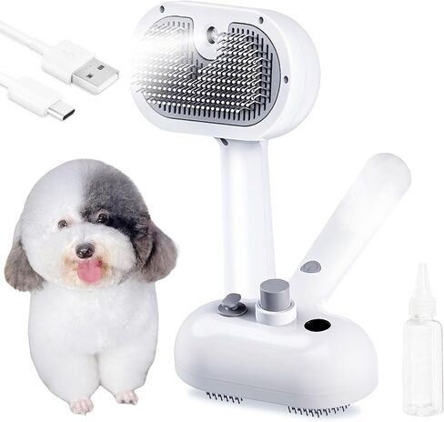 4 In 1 Cat Steam Brush, Self Cleaning, Anti Static Shedding Spray Comb, Hair Removal, Misting Indoor Steamy Grooming Brush for Dog & Pet, Water Spritz Defur with Cloud & Pet Care (White Pro) in Saudi Arabia