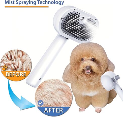 4 In 1 Cat Steam Brush, Self Cleaning, Anti Static Shedding Spray Comb, Hair Removal, Misting Indoor Steamy Grooming Brush for Dog & Pet, Water Spritz Defur with Cloud & Pet Care (White Pro) in Saudi Arabia