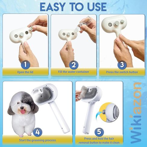 4 In 1 Cat Steam Brush, Self Cleaning, Anti Static Shedding Spray Comb, Hair Removal, Misting Indoor Steamy Grooming Brush for Dog & Pet, Water Spritz Defur with Cloud & Pet Care (White Pro) in Saudi Arabia