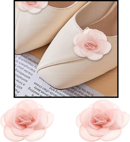2Pcs Rose Flower Shoe Clips Rose Shoe Buckles Shoes Decorative Charms Removable Shoe Buckle Accessories for Women Lady Girls 6.5cm Pink in Saudi Arabia
