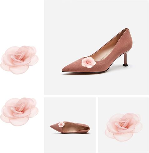 2Pcs Rose Flower Shoe Clips Rose Shoe Buckles Shoes Decorative Charms Removable Shoe Buckle Accessories for Women Lady Girls 6.5cm Pink in Saudi Arabia