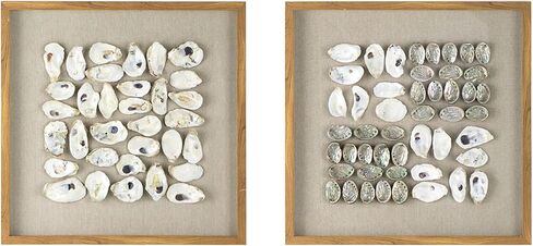A and B Home 23.6 بوصة ارتفاع مربع الشكل باللونين الأبيض والبيج PS/Shell Ocasta Shell Shadow Boxes (مجموعة من 2)، ديكور حائط فني للمنزل والمكتب in Saudi Arabia
