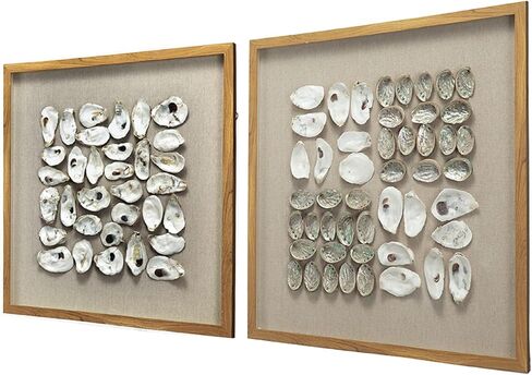 A and B Home 23.6 بوصة ارتفاع مربع الشكل باللونين الأبيض والبيج PS/Shell Ocasta Shell Shadow Boxes (مجموعة من 2)، ديكور حائط فني للمنزل والمكتب in Saudi Arabia