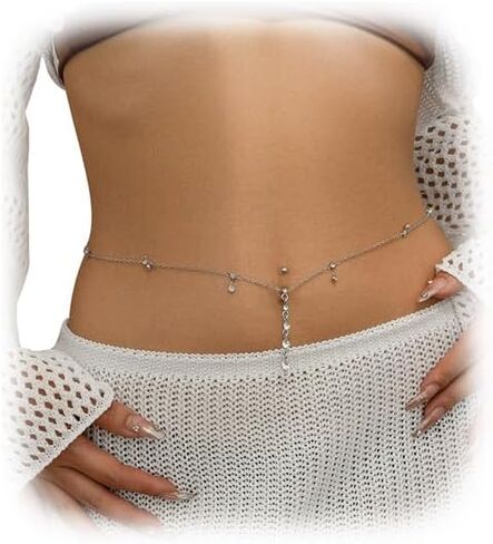 Summer Beach Rhinestone Tassel Waist Chain Bikini Crystal Navel Piercing Dangle Belly Button Rings Waist Chain Sexy Belly Body Chain Jewelry for Women in Saudi Arabia