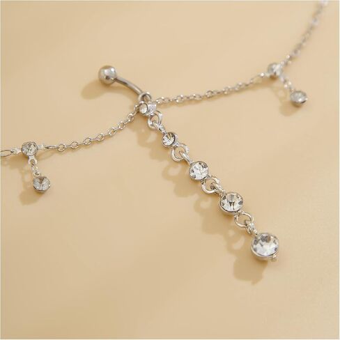 Summer Beach Rhinestone Tassel Waist Chain Bikini Crystal Navel Piercing Dangle Belly Button Rings Waist Chain Sexy Belly Body Chain Jewelry for Women in Saudi Arabia