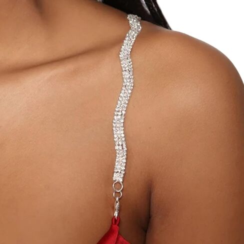 1Pair Rhinestone Lingerie Shoulder Chain Jewelry Festival Rave Crystal Shoulder Straps Chain Sexy Rhinestone Back Chain Wedding Bridal Bra Straps Chain Body Jewelry for Women in Saudi Arabia