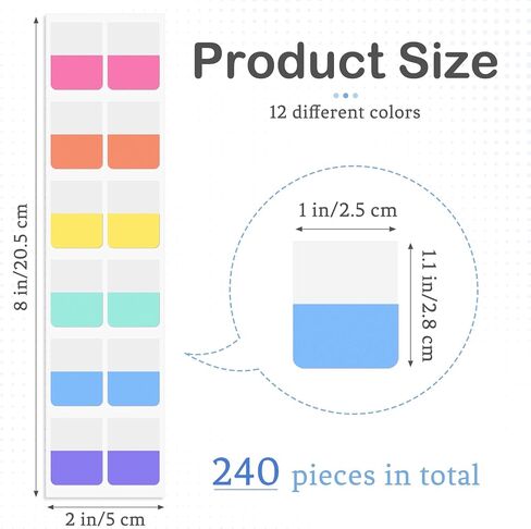 240PCS Sticky Index Tabs, Colored Strip Page Markers, Writable and Repositionable File Tabs Flags for Pages, Reading Notes, Classify Files, 12 Colors(1.8x1 inch) in Saudi Arabia