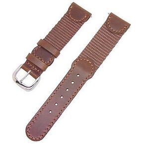 19mm Swiss Army Style Brown Leather and Nylon Men's/Women's Watch Band