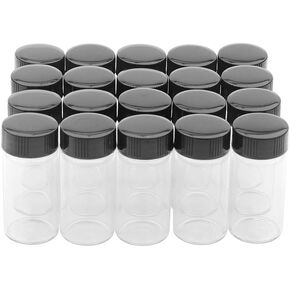 20pcs 5mL Reagent Media Bottle, Round Glass Storage Bottles Plastic Screw Cap for Lab Home, Clear