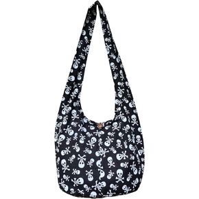 BTP! Skull Punk Rock Hippie Hobo Thai Cotton Sling Crossbody Bag Messenger Purse Small (Black SKS5)