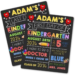 2024 New First and Last Day of School Sign Board - Double Sided Kindergarten Preschool Sign Chalkboard Photo Prop for Kids Boys Girls (Apple)