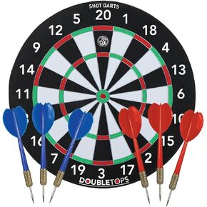 Shot Darts Steel Tip and Bristle, Double Tops Dartboard Set, 2-in-1 Dart Game, Easy to Hang, Tournament Size (18"X1") with 2 Sets of Steel Tip Darts & Gameplay Guide, Made in Newzealand