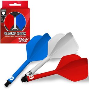 Shot! Darts Flight Deck One Piece Dart Flight and Shaft System, Reduced Deflections, Standard Shaped Flight (350 Micron) Available in Set of 3 in Tricolor Colors (Short)