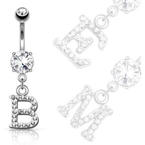 Covet Jewelry Clear Gem Paved Initial Dangle Belly Button Navel Ring