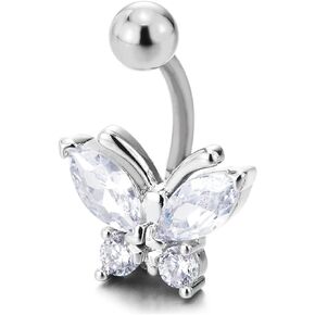 COOLSTEELANDBEYOND Surgical Steel Belly Button Ring Body Jewelry Piercing Navel Ring with Butterfly Cubic Zirconia