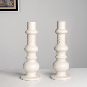 YBX Candle Holders 10" H White Candlesticks Holders for Taper Candles, Ceramic Candle Stand for Home Decor, Christmas Candle Holder, Table Centerpiece, Wedding, Dinning, Ideal Gift (Pack of 2) in Saudi Arabia