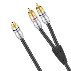 J&D RCA/Phono Splitter Cable, RCA Female to Dual RCA Male Short Y-Splitter Gold Plated Adapter RCA Splitter Stereo Y Adapter Phono Splitter Cable, 1 Feet