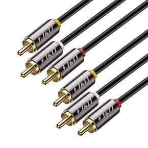 J&D Audio Video RCA Cable, Gold Plated 3 RCA Male to 3 RCA Male Stereo AV Cable Compatible with Set-Top Box, Speaker,Amplifier,DVD Player, RCA Cables, 6 Feet