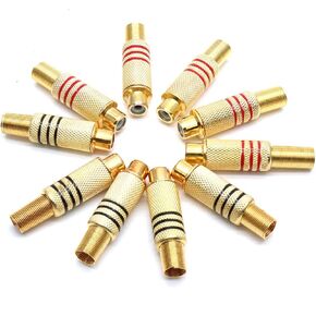 Luomorgo RCA Female Plug Screws Audio Video in-Line Jack Adapter Gold Plated Solder Type 10pcs