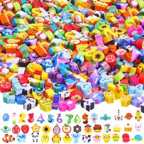 300Pcs Mini Animal Fun Erasers Bulk Desk Pets Mix Novelty Small Pencil Erasers with Animal Space Number Cake Fruit Styles for School Housework Rewards Party Favor and Gift Filling