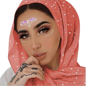 RARITYUS Women Head Wraps with Glitter Rhinestone Pearls Fashion Shawls Hijab Muslim Head Long Scarf Wrap Scarves