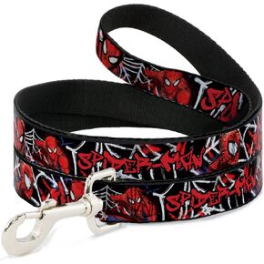 Dog Leash Spider Man 3 Poses Spider Web Sketch Black White Red 4 Feet Long 1.0 Inch Wide