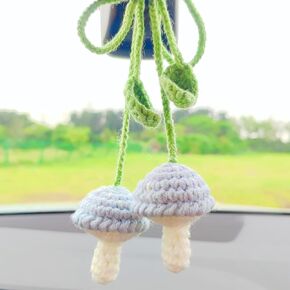 Mushroom Car Accessories, (Glue Free) Safe Crochet Car Mirror Hanging Accessories, Cute Crochet Car Accessories for Women, Rear View Mirror Accessories Car Hanging Ornament, Bag Charms Car/Home Decor