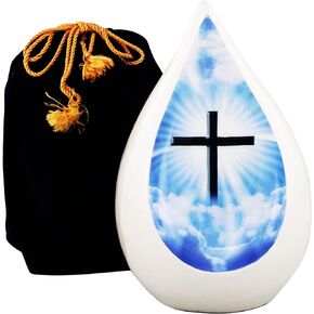 Teardrop Urns for Human Ashes Adult Female, Burial Urns, Decorative Urns, Funeral Urns, Cremation Urns for Women and Ment 200 Cubic Inches-with Velvet Bag (Wolf(Black))