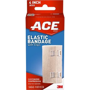 ACE 4 Inch Elastic Bandage with with Clips, Beige, Great for Leg, Shoulder and More, 1 Count