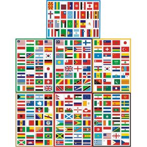 TamBee Countries Flags Stickers 224PCS Multi Territorial Maps Nations Patterns Face Stickers Travel Stickers Children's Room Decor Labels Football Team FIFA World Cup A4 7PACKS Olympics