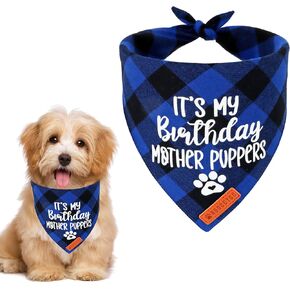 ADOGGYGO Dog Birthday Bandana, Multi Size Offered, Blue Plaid Birthday Boy Dog Bandana for Large and Extra Large Dogs Pets (Blue, X-Large)