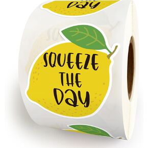 500pcs Cute Lemon Stickers Roll, Lemonade Stickers for Cups,Lemon Party Supplies Squeeze The Day, Handmade Just for You Stickers,Happy Mail Stickers