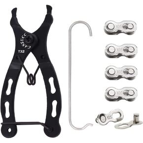 Bicycle Chain Repair Tool Kit, Bike Link Plier with 5 Pairs Quick Link Bicycle Chain Joint Connector Reusable MTB Magic Buckle Missing Link for 10 Speed Chain