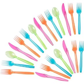 Juvale Rainbow Plastic Silverware Set, Neon Forks, Knives, and Spoons (144 Pieces)