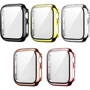 ISENXI Hard PC Cover, Compatible With Apple Watch Case 40mm Series SE 6 5 4,built-in Tempered Glass Screen Protector, for iWatch Accessories,5 Pack